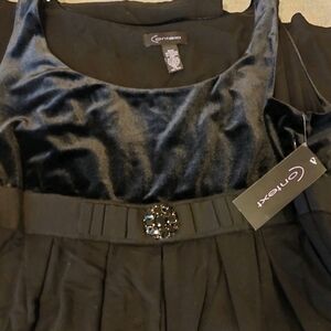 Vintage Y2K Context Jet Black Dress Velvet Top Flowey Bottom ~ Holiday Dress XL